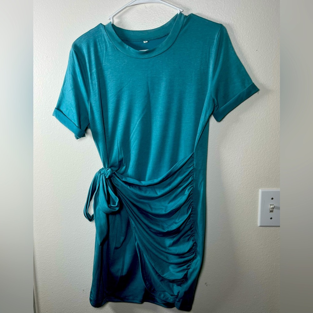 Juniors teal cotton casual dress mini size small